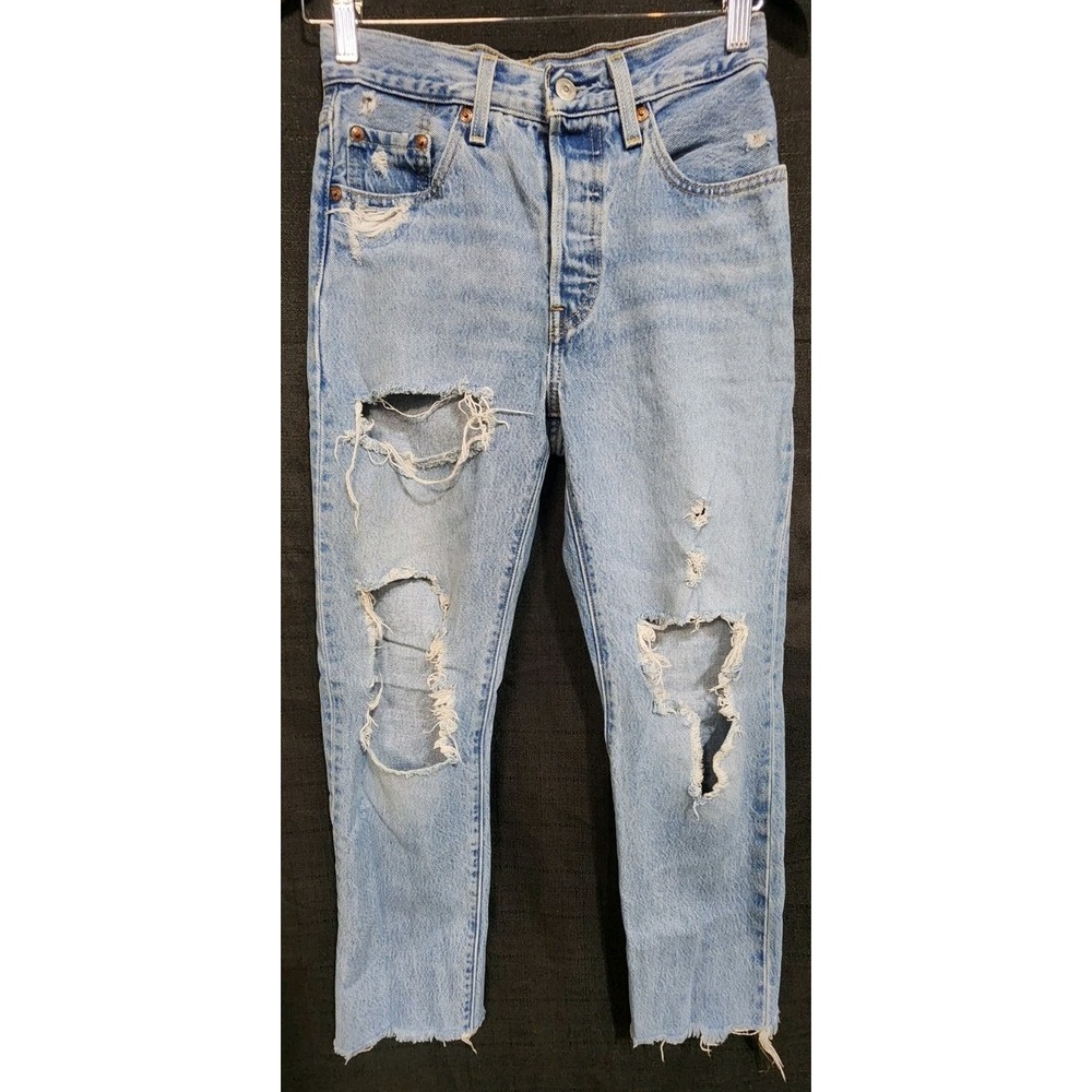 Levi's 501 Jeans Blank Label Womens Sz 24 Cropped Denim Distressed High Rise EUC